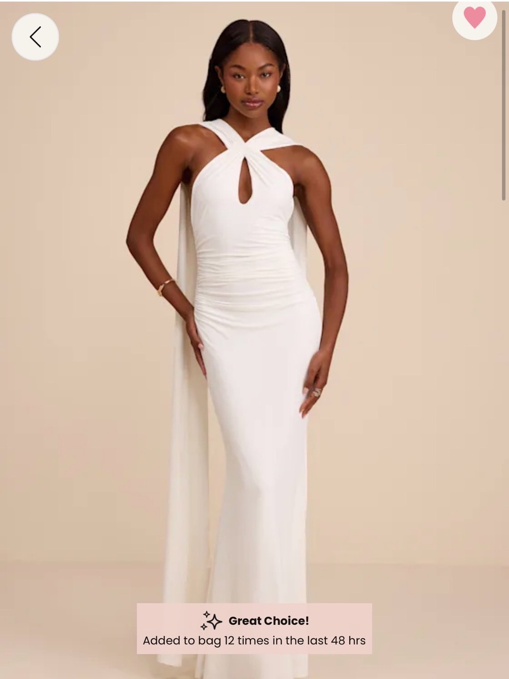 Lulu's Ivory Ruched Halter Gown